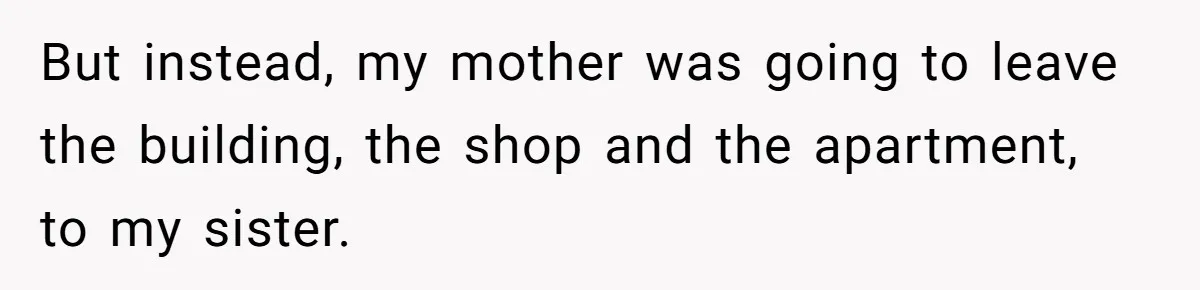 But instead, my mother was going to leave the building, the shop and the apartment, to my sister.