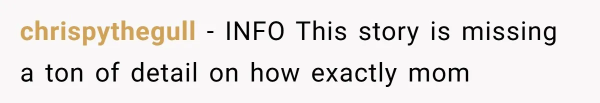 chrispythegull − INFO This story is missing a ton of detail on how exactly mom