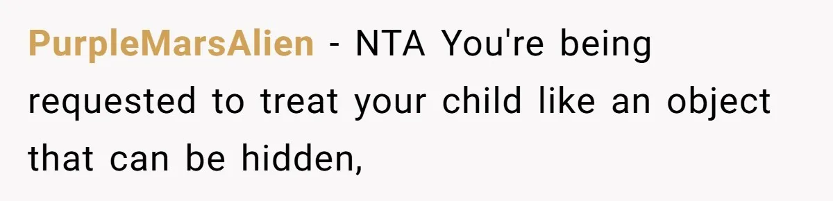 PurpleMarsAlien − NTA You're being requested to treat your child like an object that can be hidden,