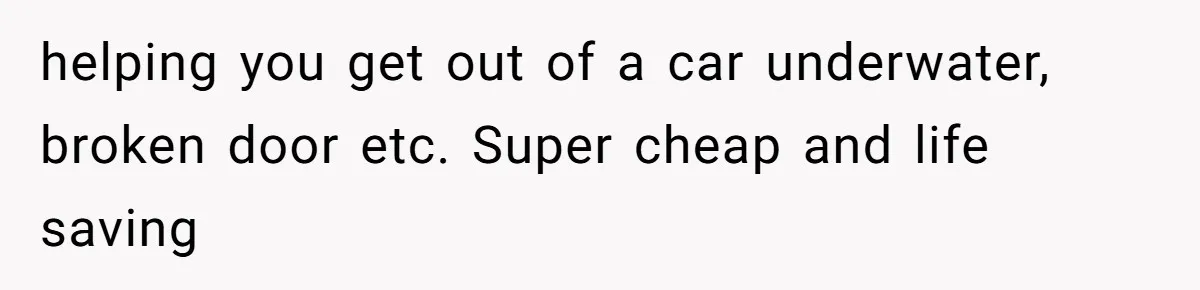 helping you get out of a car underwater, broken door etc. Super cheap and life saving
