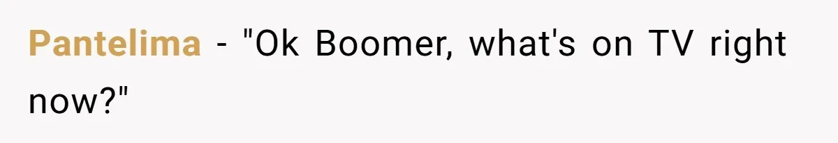 Pantelima − "Ok Boomer, what's on TV right now?"
