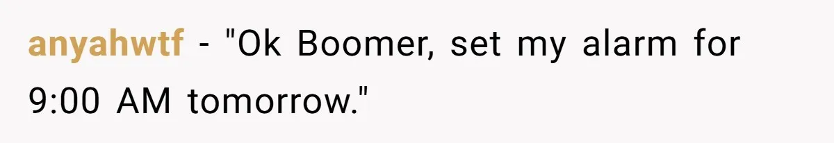 anyahwtf − "Ok Boomer, set my alarm for 9:00 AM tomorrow."