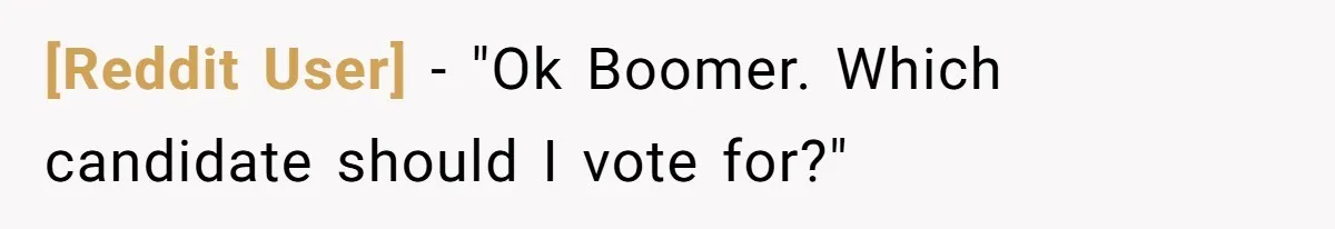[Reddit User] − "Ok Boomer. Which candidate should I vote for?"