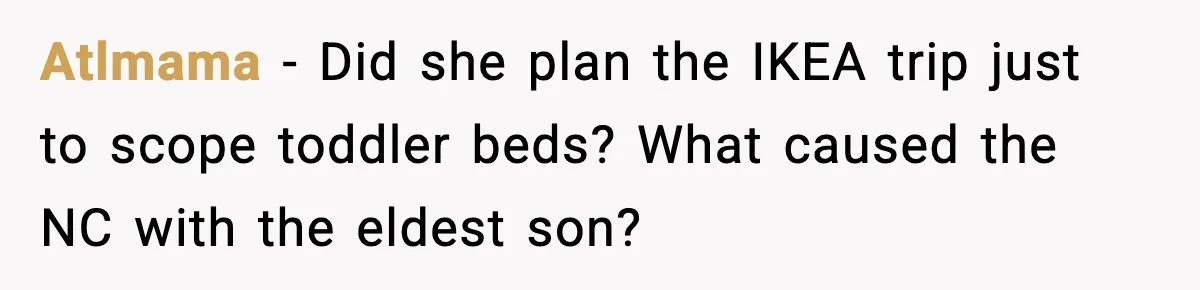 Atlmama - Did she plan the IKEA trip just to scope toddler beds? What caused the NC with the eldest son?