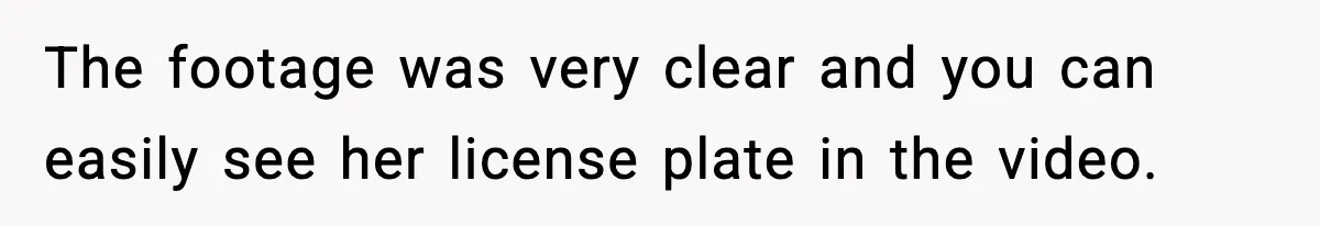 The footage was very clear and you can easily see her license plate in the video.