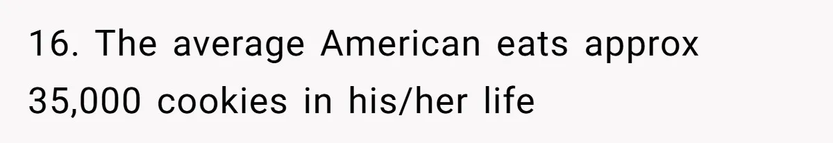 16. The average American eats approx 35,000 cookies in his/her life