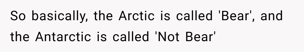 So basically, the Arctic is called 'Bear', and the Antarctic is called 'Not Bear'
