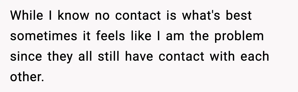 While I know no contact is what's best sometimes it feels like I am the problem since they all still have contact with each other.