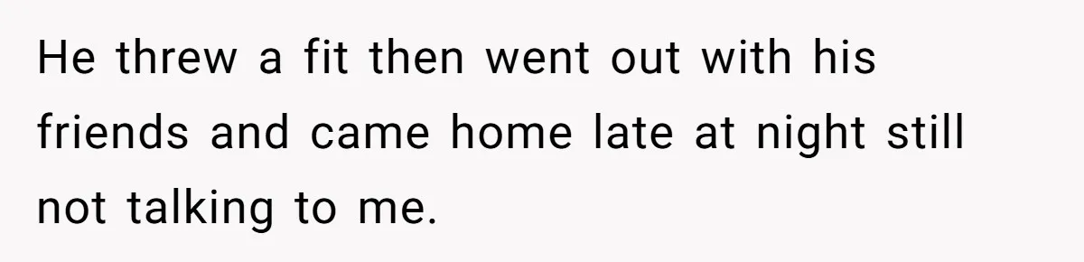He threw a fit then went out with his friends and came home late at night still not talking to me.