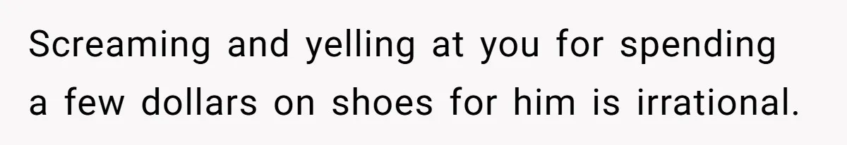 Screaming and yelling at you for spending a few dollars on shoes for him is irrational.