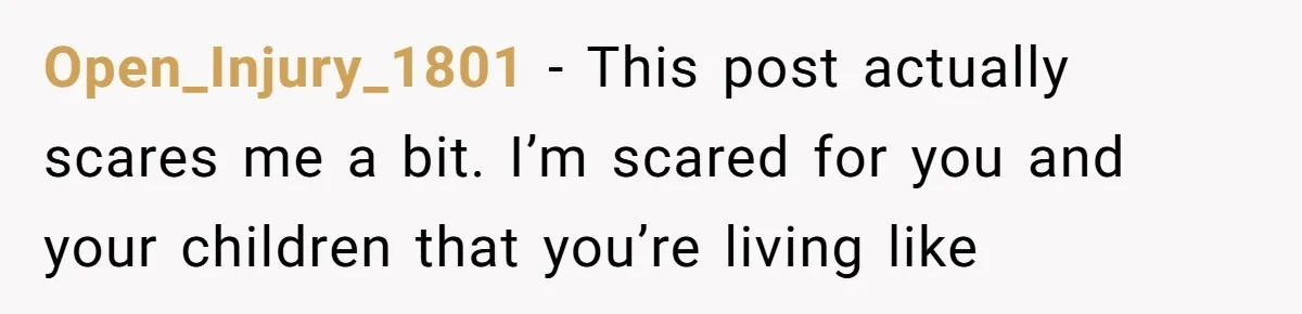 Open_Injury_1801 − This post actually scares me a bit. I’m scared for you and your children that you’re living like