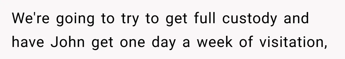 We're going to try to get full custody and have John get one day a week of visitation,