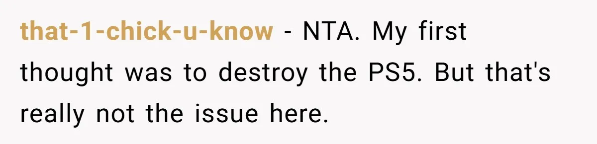 that-1-chick-u-know − NTA. My first thought was to destroy the PS5. But that's really not the issue here.