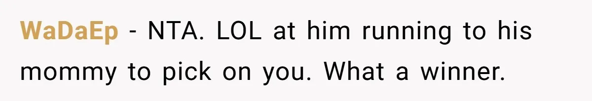 WaDaEp − NTA. LOL at him running to his mommy to pick on you. What a winner.