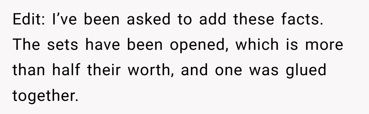 Man Sues Ex and Her Boyfriend After They Steal And Glue His Rare LEGO Sets Edit: I’ve been asked to add these facts. The sets have been opened, which is more than half their worth, and one was glued together.