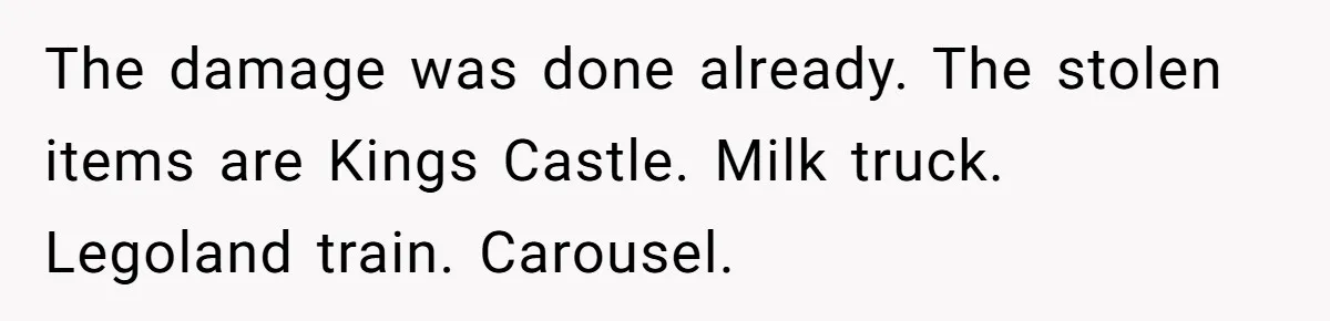 Man Sues Ex and Her Boyfriend After They Steal And Glue His Rare LEGO Sets The damage was done already. The stolen items are Kings Castle. Milk truck. Legoland train. Carousel.