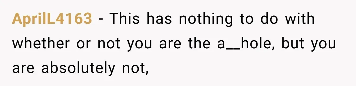 AprilL4163 − This has nothing to do with whether or not you are the a__hole, but you are absolutely not,