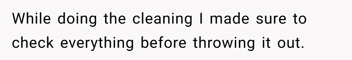 While doing the cleaning I made sure to check everything before throwing it out.