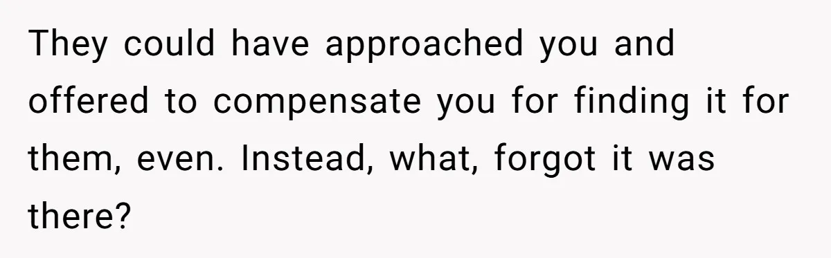They could have approached you and offered to compensate you for finding it for them, even. Instead, what, forgot it was there?