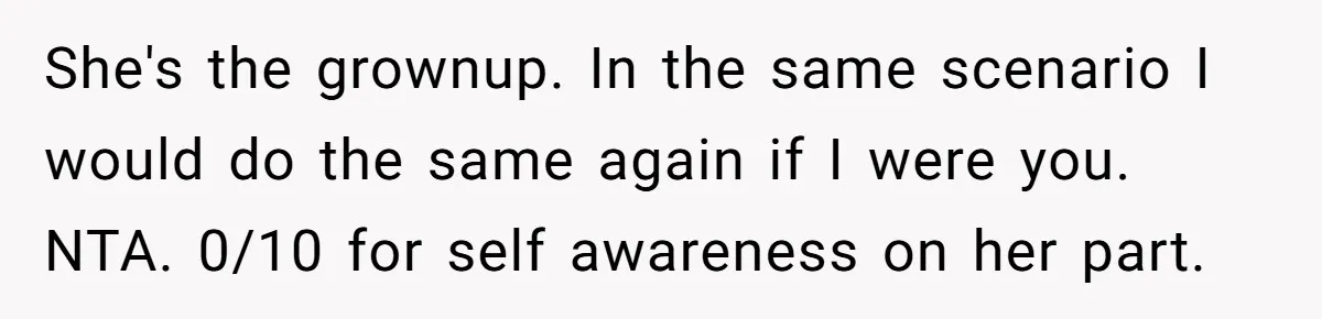 Deaf Teen And Her Sister Found A Brutal Way To Shut An Aunt Down She's the grownup. In the same scenario I would do the same again if I were you. NTA. 0/10 for self awareness on her part.