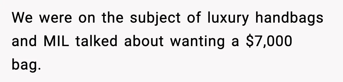 We were on the subject of luxury handbags and MIL talked about wanting a $7,000 bag.