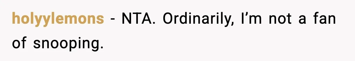 holyylemons − NTA. Ordinarily, I’m not a fan of snooping.