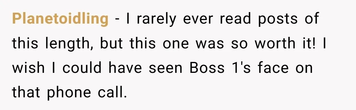 Planetoidling − I rarely ever read posts of this length, but this one was so worth it! I wish I could have seen Boss 1's face on that phone call.