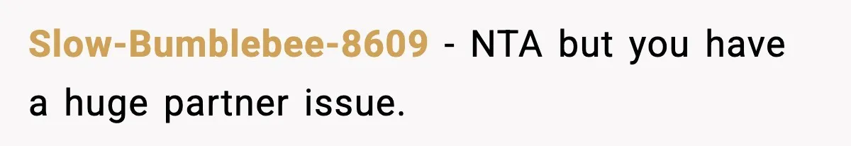 Slow-Bumblebee-8609 − NTA but you have a huge partner issue.