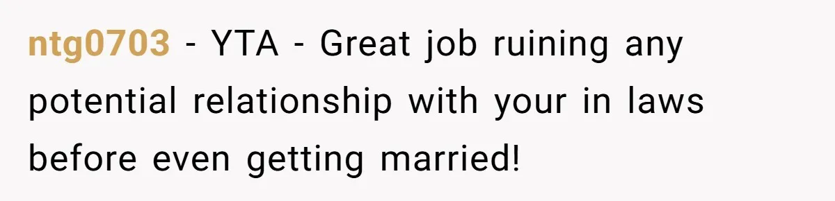 ntg0703 − YTA - Great job ruining any potential relationship with your in laws before even getting married!