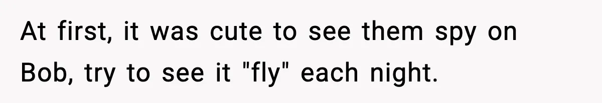 Husband Ruins Stepson’s Birthday Cake With Elf Prank, Then Blamed Wife For Throwing Elf Away At first, it was cute to see them spy on Bob, try to see it "fly" each night.