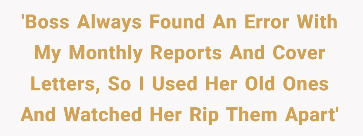 'Boss always found an error with my monthly reports and cover letters, so I used her old ones and watched her rip them apart'