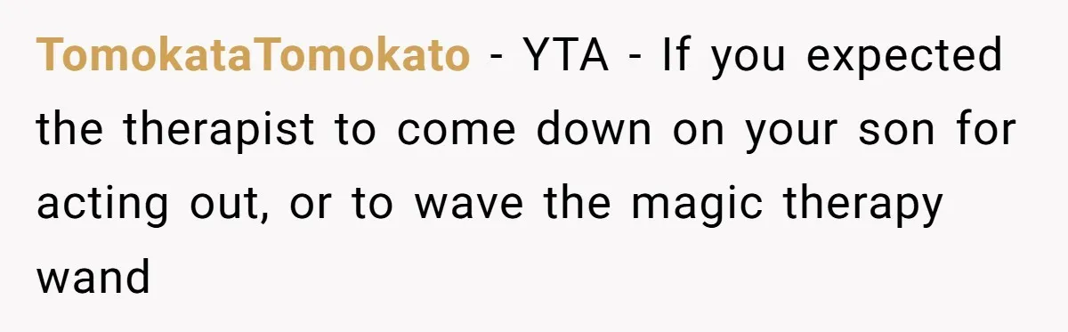 TomokataTomokato − YTA - If you expected the therapist to come down on your son for acting out, or to wave the magic therapy wand
