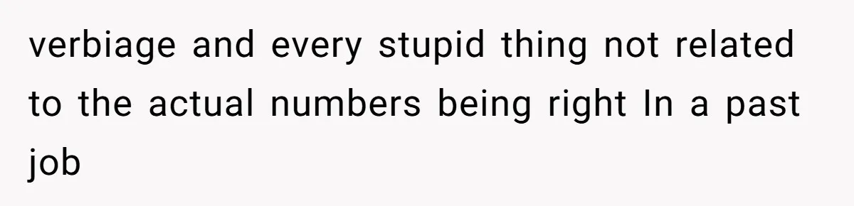 verbiage and every stupid thing not related to the actual numbers being right In a past job