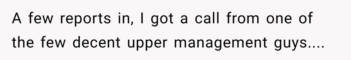 A few reports in, I got a call from one of the few decent upper management guys....