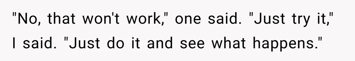 "No, that won't work," one said. "Just try it," I said. "Just do it and see what happens."