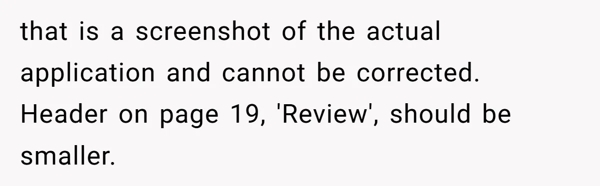that is a screenshot of the actual application and cannot be corrected. Header on page 19, 'Review', should be smaller.