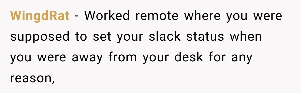 WingdRat − Worked remote where you were supposed to set your slack status when you were away from your desk for any reason,