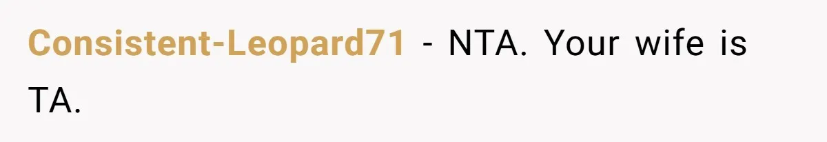 Consistent-Leopard71 − NTA. Your wife is TA.