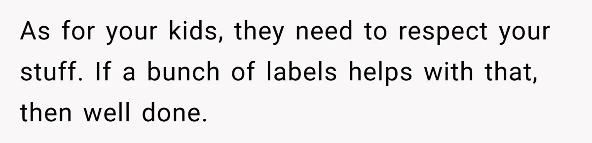 As for your kids, they need to respect your stuff. If a bunch of labels helps with that, then well done.