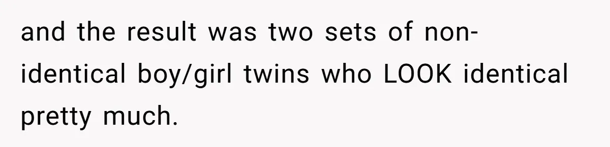 and the result was two sets of non-identical boy/girl twins who LOOK identical pretty much.