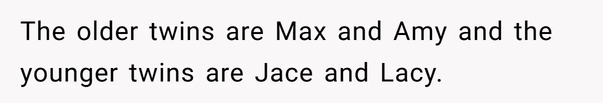 The older twins are Max and Amy and the younger twins are Jace and Lacy.