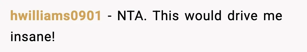 hwilliams0901 − NTA. This would drive me insane!