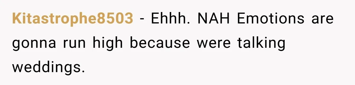 Bride Calls Mom Selfish For Keeping Grandma’s Handmade Wedding Dress Untouched Instead Of Letting Her Wear It Kitastrophe8503 − Ehhh. NAH Emotions are gonna run high because were talking weddings.