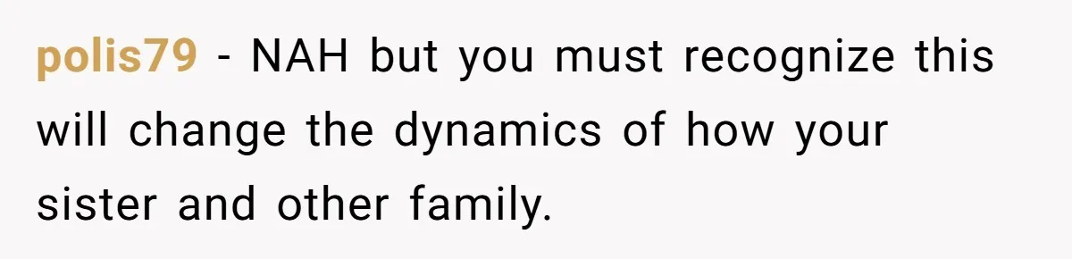 polis79 − NAH but you must recognize this will change the dynamics of how your sister and other family.