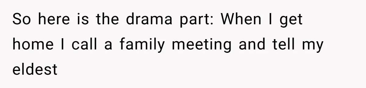 So here is the drama part: When I get home I call a family meeting and tell my eldest