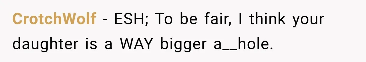 CrotchWolf − ESH; To be fair, I think your daughter is a WAY bigger a__hole.