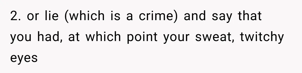 Friend Demands She Smuggle “Sensitive” Package Overseas, Refuses To Let Her Open It 2. or lie (which is a crime) and say that you had, at which point your sweat, twitchy eyes