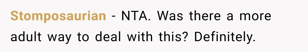 Stomposaurian − NTA. Was there a more adult way to deal with this? Definitely.
