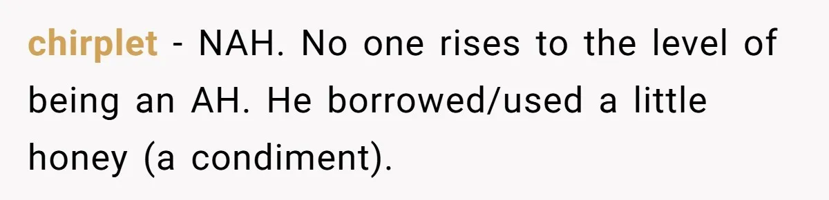 chirplet − NAH. No one rises to the level of being an AH. He borrowed/used a little honey (a condiment).