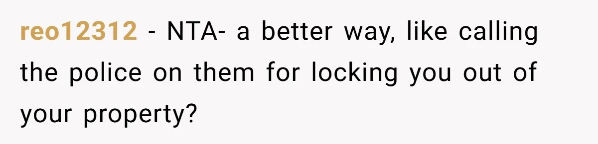 reo12312 − NTA- a better way, like calling the police on them for locking you out of your property?
